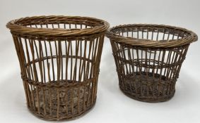 A pair of woven wooden waste paper bins (larger bin h. 34cm) (2)