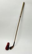 A Clubmakers of St. Andrews Scotland hand made wooden putter with tartan head cover, bearing 'Bank