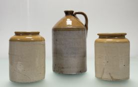 A pair of stoneware jars (h-21cm) together with a Midland Pottery Liverpool Melling Stoneware