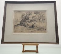 Anne Claude Philippe de (Comte) (French 1692-1765), Mountain Village Study, etching, plate no. 8, in