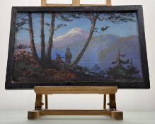 A 20thc American School, Native American Figures in Landscape, mixed media, unsigned, framed. (