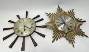 A Mid Century Sunburst brass and gilt Clock by Japanese Maker Timemaster, with replacement