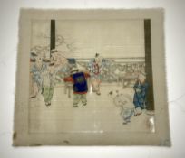 A 19thc Chinese School, Children Playing a Blindfold Game, ink and colour on silk, red seal mark
