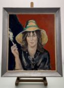 John Carslaw (Scottish), Portrait of a Woman Smoking, oil on canvas, initalled bottom right, framed.