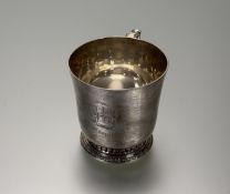 A Birmingham silver christening cup of tapered form with fluted and chain link cast flared base