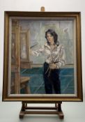 A Contemporary School, Life Drawing Study of Artist, oil board, unsigned, framed. (60cmx49.5cm)