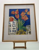 A Contemporary School, Still of Tulips in a vase, mixed media, in glazed frame. (36cmx28cm)