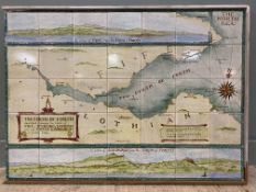 A charming View of The Firth of Forth made from hand-painted tiles, within a painted wood frame,