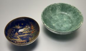 A Carrig Ware (Irish) green glaze pottery fruit bowl (marked verso) (h-9cm w-31cm) and a Carlton