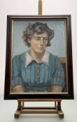 A Contemporary School, Portrait of a Woman looking away, oil on board, unisigned, in a glazed frame.