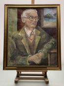A Contemporary School, An Older Gentleman on the Train with sketch verso to canvas of a seated woman