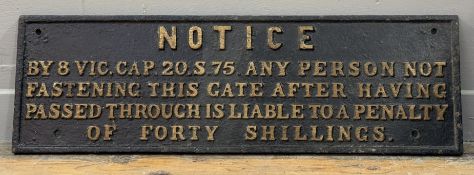 A Vintage Cast Iron GWR Unitled Gate Notice, with gold overpainted lettering. (25cmx79cm)