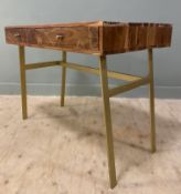 A contemporary hardwood writing table, rectangular top over two frieze drawers, raised on spalyed