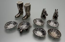 A colelction of epns to include a tortoise olive set of six dishes: l. x 10cm, a pair of epns
