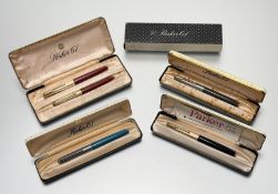Four Parker 61 capillary fill fountain pens, all in original boxes, one as a set with ballpoint pen