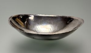 A Scottish silver bowl, Edinburgh 1969, maker's mark GEG, oval, with planished finish. Length 16.