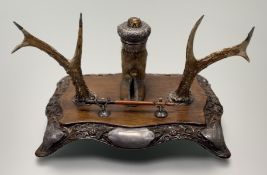 A Scottish provincial silver-mounted Charles Docherty of Inverness deer's hoof and antler desk