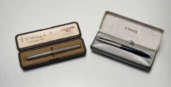 A Parker Harlequin 80 fountain pen and a chalk marked Parker 45, Standard de Luxe, both in