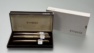 A vintage 61 custom trio; fountain pen, ballpoint and pencil, inscription PBJ, in original box and