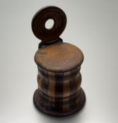 A 19th century treen salt box, probably Scottish, of baluster form, of banded, staved