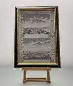 A pair of framed topographical prints of Scottish towns, Montrose, Leith, Dunfermline etc, framed.
