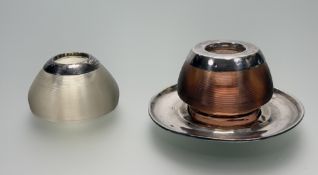 A George V silver-mounted cranberry glass match striker on stand, John Grinsell & Sons, Birmingham