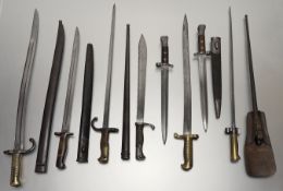 A group of 19th century and later bayonets including: a US Navy 1870 pattern; a French Lebel