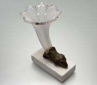 A 19th century gilt-metal mounted glass cornucopia vase, the frosted glass vase on a ram's head