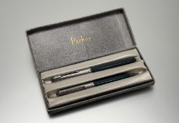 A grey Parker 51 Aerometric Duette fountain pen and pencil set, in original box