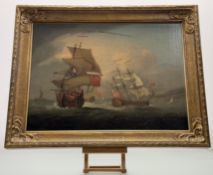 British School, Ships of the Line, unsigned, oil on canvas, in a gilt-composition frame. 44cm by