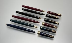 Six UK Parker Duofold fountain pens to include; Lady, 17 Super, Junior, Slimfold