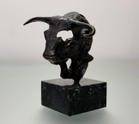 20th Century School, a desk bronze of the skull of a bull, unsigned, mounted on a marble base.