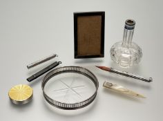 A collection of silver mounted items to include a Birmingham silver photograph frame: internal h.