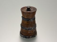 An Edwardian Birmingham silver-mounted oak pepper mill: h. x 8cm Birmingham 1902