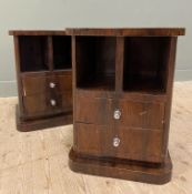 A pair of contemporary rosewood veneered Art Deco style bedside chests, top with rounded edges