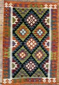 A modern hand-knotted Maimana kilim rug, central panel with repeating diamond motifs enclosed within