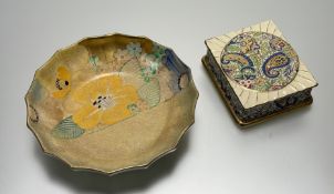 A Grays Pottery with hand-painted flowers with scallope edge bowl (marked verso w-22cm) together