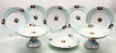 A 19thc Dessert Service, with scalloped edge baby blue border with floral sprays and gilt decoration