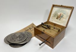 A late Victorian Symphonion style No. 32 Music Box, presented within a walnut case with hand-painted