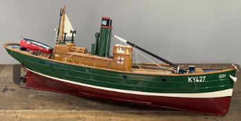 A vintage model wooden hulled fishing boat, the Izzy, registration KY427, marked to Buckhaven to