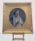 Hugh Nelson O'Neil, Portrait of a woman with dog, oil canvas, signed in red, in a gilt composition