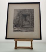 A 20thc School, The East Door Old Ravelston House Edinburgh, etching, in glazed frame. (24cmx20cm)