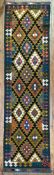 A modern hand-knotted Maimana kilim runner, central panel with repeating diamond motifs enclosed