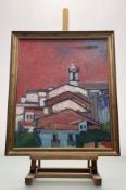 A European School, Rooftop Study, oil on canvas, signed bottom right, inscribed verso, framed. (