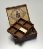 A 19thc Chadwick's Sweing Cotton treen Stuart Tartanware box with internal liftout tray: h. x 7.