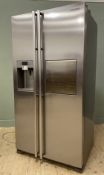 A Samsung American-style fridge freezer, stainless steel front with side-by-side fridge freezer