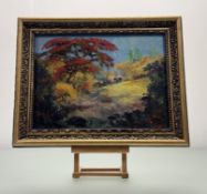 A 20thc School, Abstract Autumnal Forrest Study, oil on canvas, unsigned, in a gilt composition
