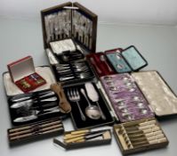 A collection of epns to include a cased set of three servers, a set of six pairs of early plastic