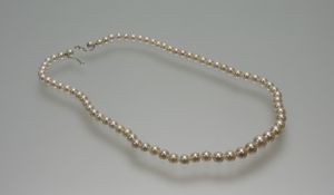 A modern strand of matched graduated cultured pearls with chain and ring fastening: l. x 25cm