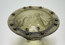 A Josef Inwald 1930's Czech Art Deco barolac grey glass bowl with interntal pressed Mermaid and